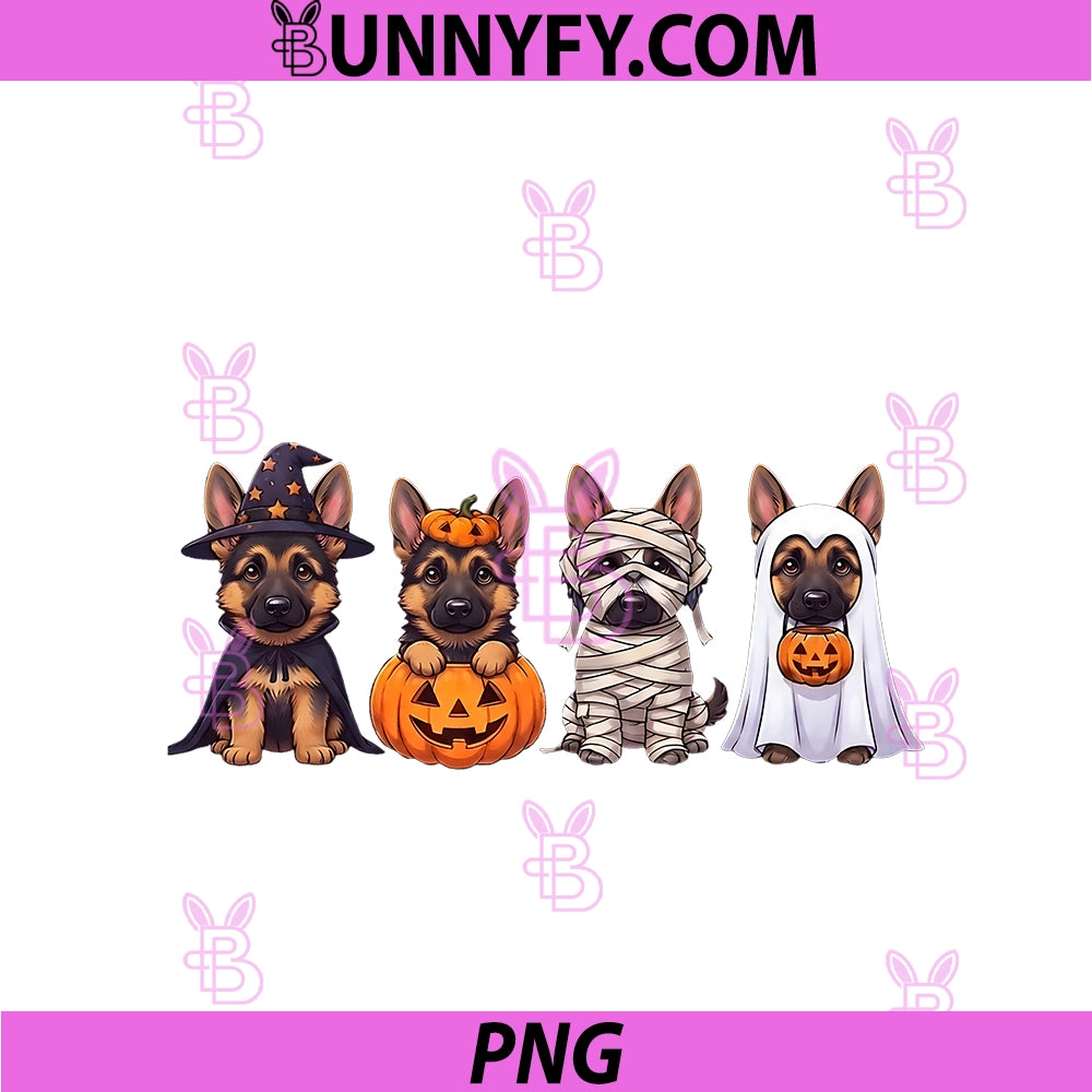 Cute German Shepherd Halloween PNG, Witch Mummy Pumpkin Dog PNG