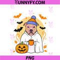 Cute Ghost Pitbull Dog Pumpkin Drinks Beanie PNG, Fall Halloween PNG