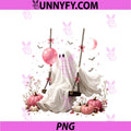 Cute Ghost On Swing PNG, Halloween Spooky Pumpkin Breast Cancer PNG