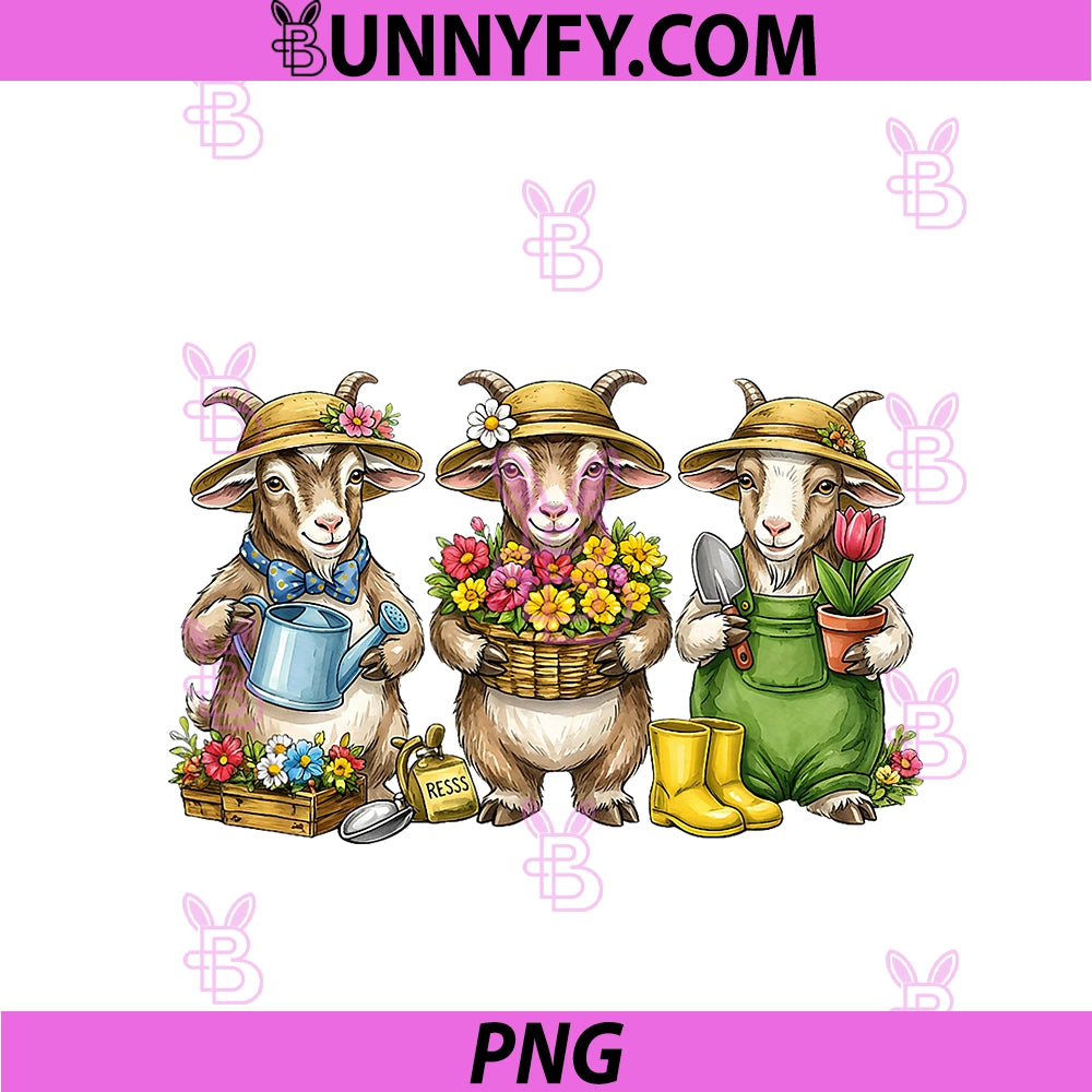Cute Goat Gardeners PNG, Flower Easter Season PNG