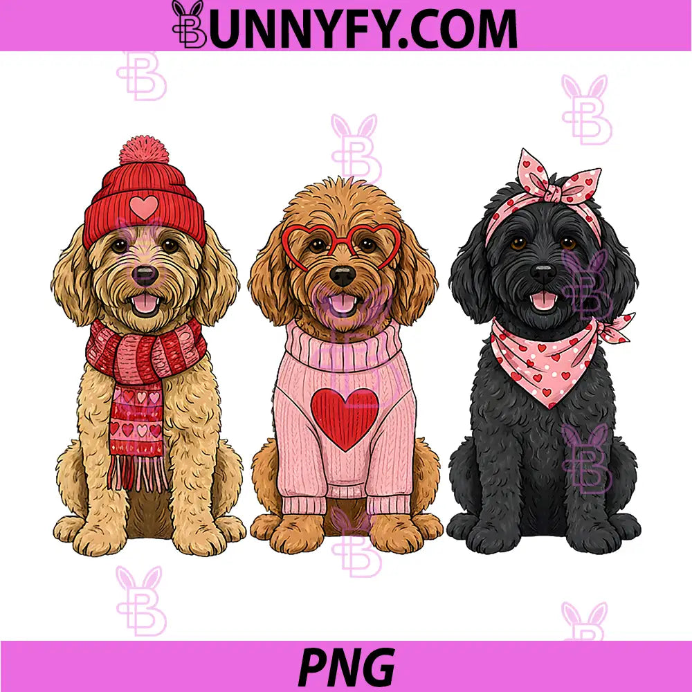 Cute Goldendoodle PNG, Valentine Golden Doodle Dog PNG