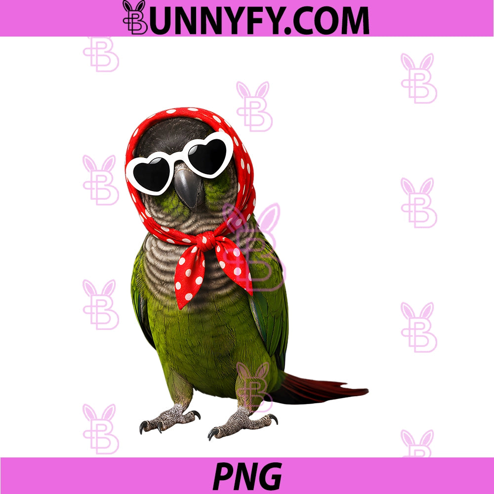 Cute Green Cheek Conure Lover Heart PNG, Sunglasses Parrot PNG