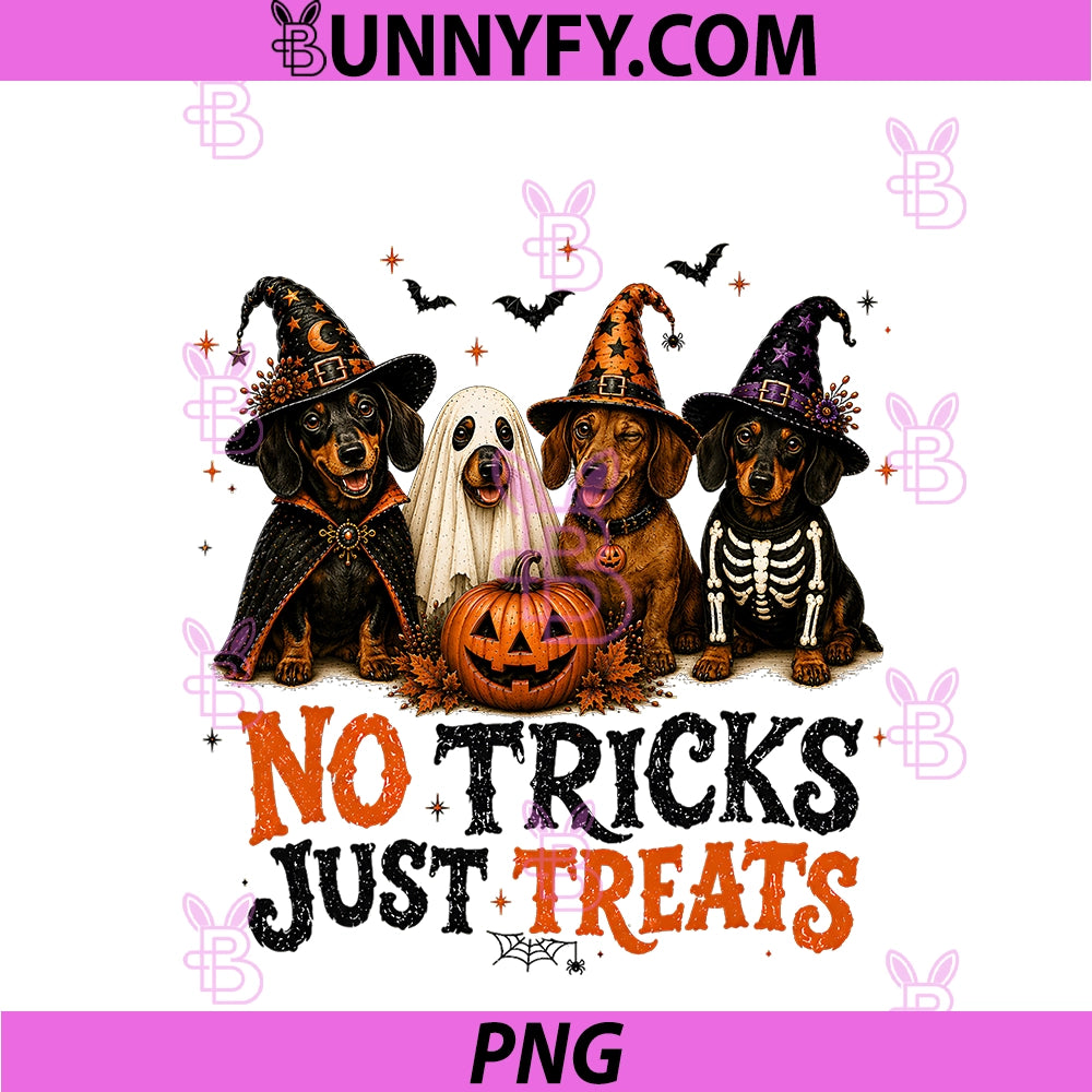 Cute Halloween Dachshund Dog PNG, No Tricks Just Treats Funny Dog PNG