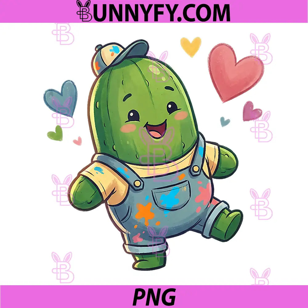 Cute Happy Cactus Kid PNG, Pastel Hearts Love PNG