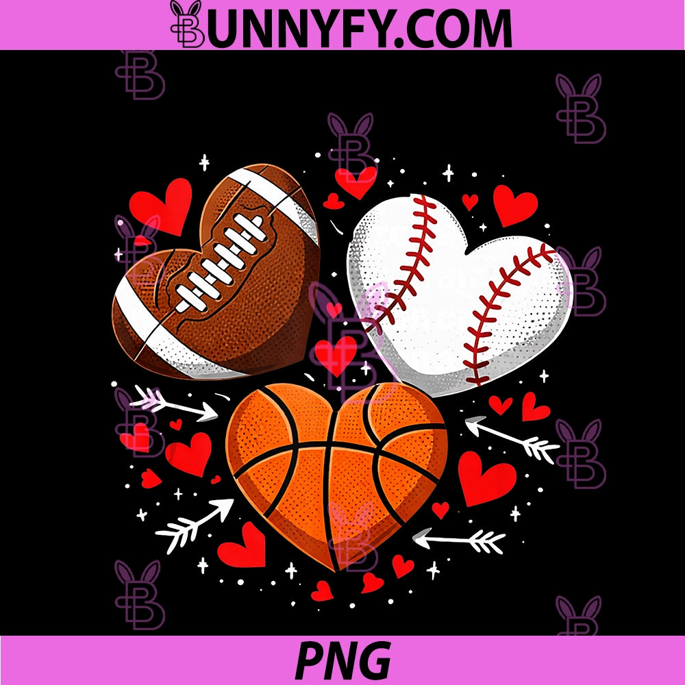 Cute Heart Baseball PNG, Basketball Football Valentine PNG