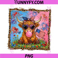 Cute Highland Cow 4th of July PNG, USA Flag Patriotic Cow Farmer PNG
