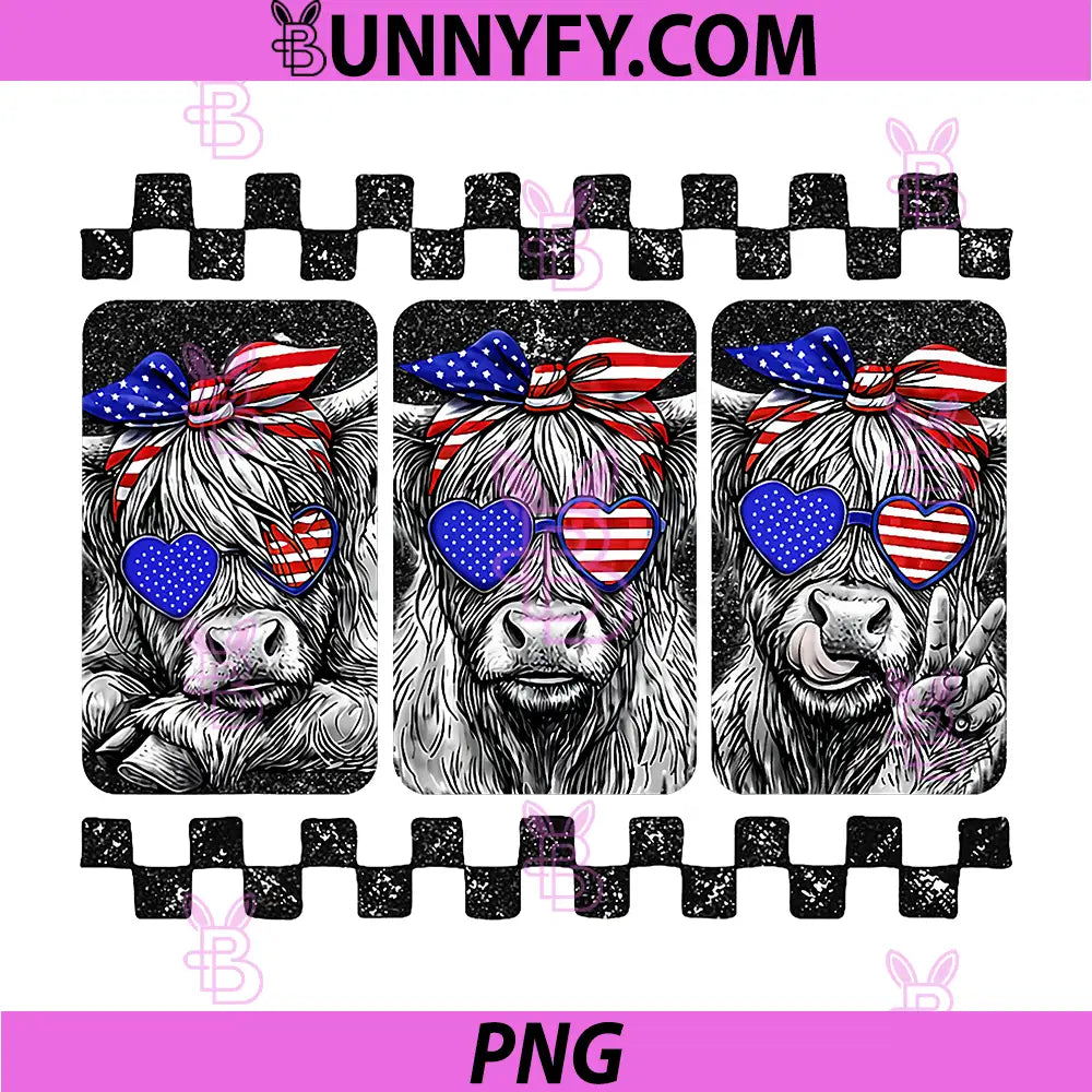 Highland Cow 4th of July USA PNG, Flag Patriotic Cow Farmer PNG
