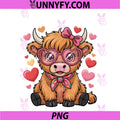 Cute Highland Cow Valentines Day PNG, Funny Hearts Valentine Cow PNG