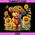 Cute Highland Cow With Sunflower PNG, Butterflies Farm Western PNG