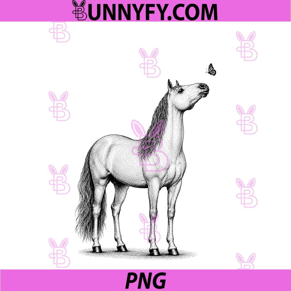 Cute Horse PNG, With Butterfly PNG