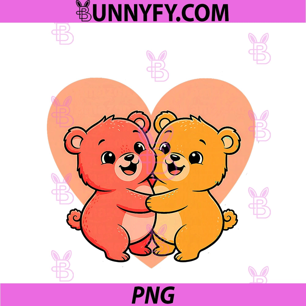 Cute Hugging Teddy Bears Love Heart PNG, Valentine's Day Animal PNG