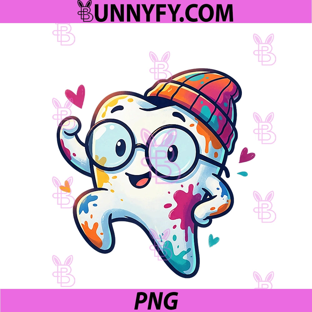 Cute Kawaii Dentist Tooth PNG, With Glasses Beanie PNG