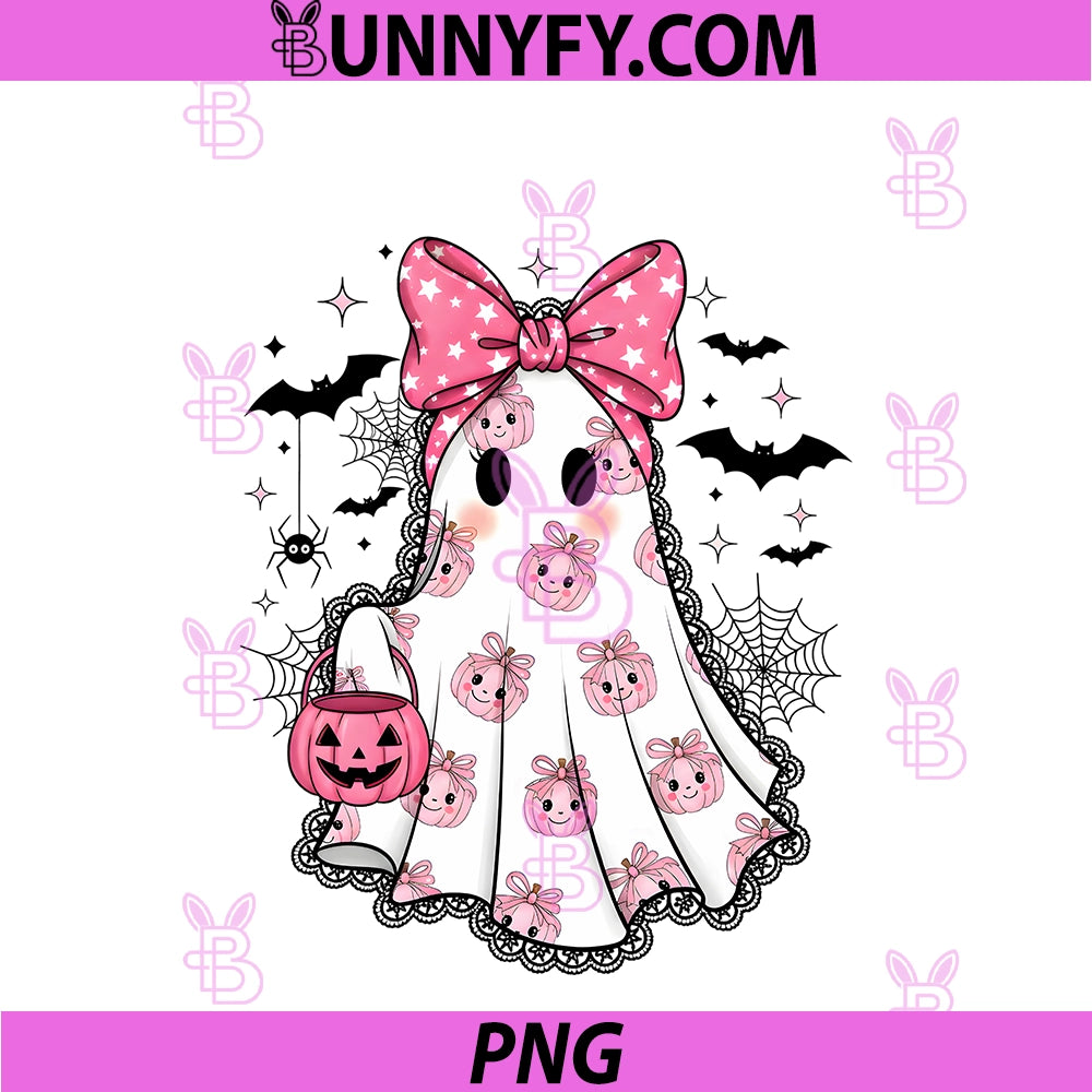 Cute Lace Ghost PNG, Halloween Coquette Pink Bow PNG