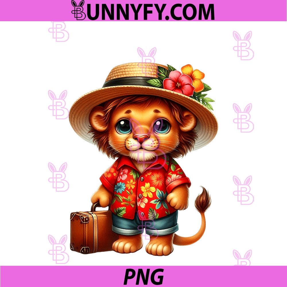 Cute Lion Cub Hawaiian Vacation PNG, Travel Design PNG