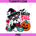 Cute Miniature Schnauzer Witch Hello Fall PNG, Halloween Pumpkin PNG