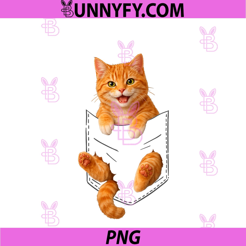 Cute Orange Tabby Cat PNG, Funny Pocket Cat Dad Mom Animal Lover PNG