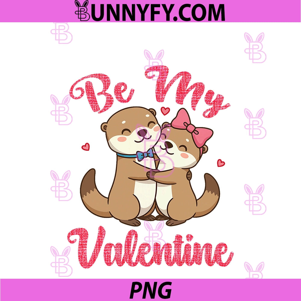 Cute Otter Couple Hugging PNG, Be My Valentine Hearts Love PNG