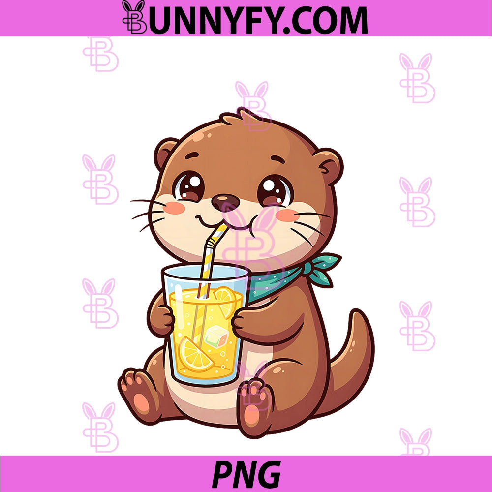 Cute Otter Drinking PNG, Lemonade Kawaii Summer Animal Foods PNG