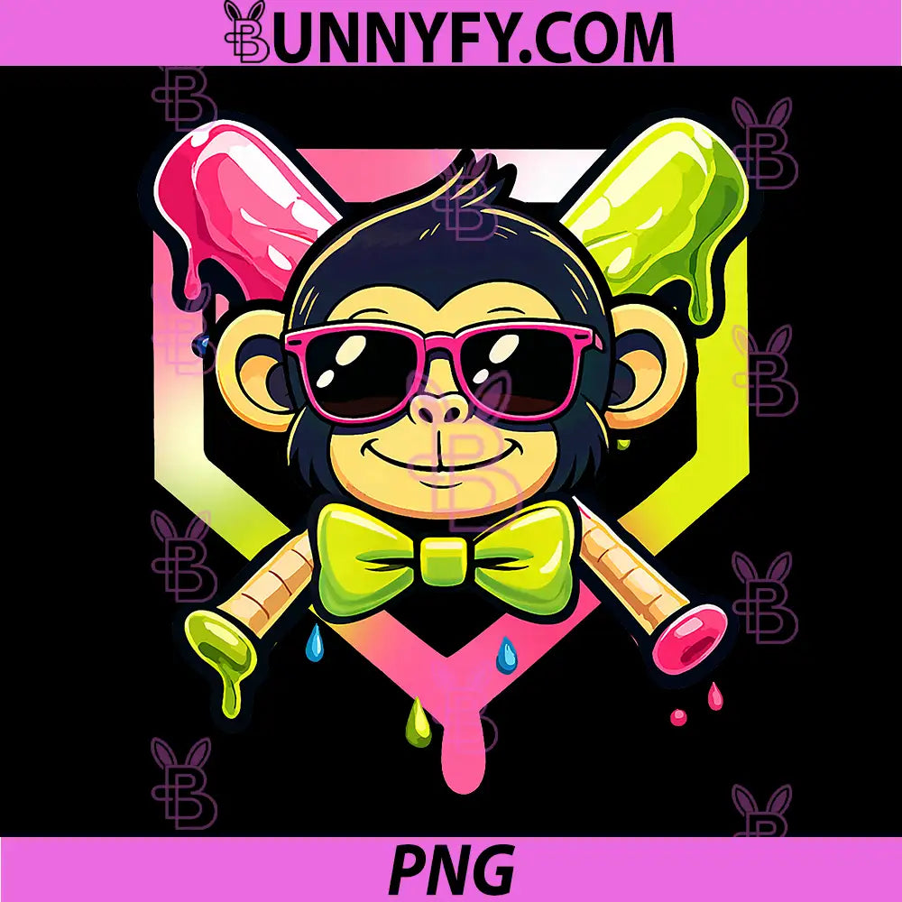 Cute Party Animals PNG, Baseball Funny Monkey Sunglasses PNG