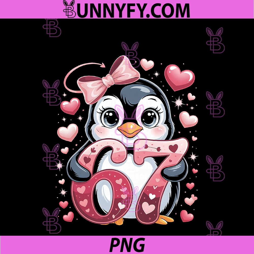 Cute Penguin 67 Six Seven PNG, Valentine Heart Lovers 6 7 Meme PNG