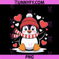 Cute Penguin Valentine Hearts PNG, Design With Winter Hat, Scarf PNG
