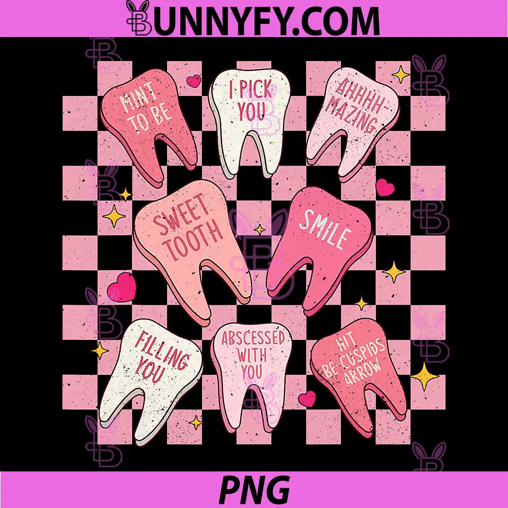 Cute Pink Checkered Dental Tooth Dentist PNG, Valentine's Day PNG