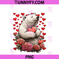 Cute Polar Bear with Red Roses Hearts PNG, Valentine’s Day Animal PNG