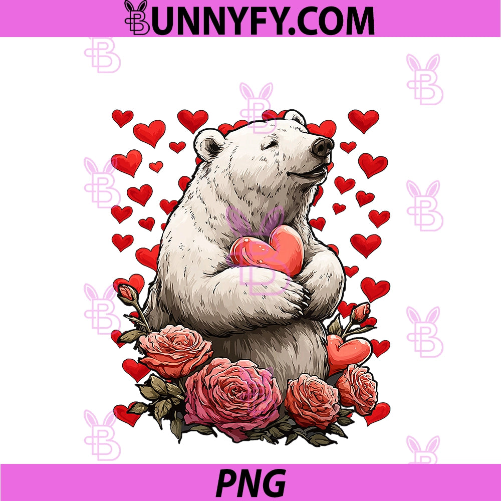 Cute Polar Bear with Red Roses Hearts PNG, Valentine’s Day Animal PNG