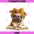 Cute Pug Reading Dog Book PNG, Lover Animal Graphic Baby Portrait PNG