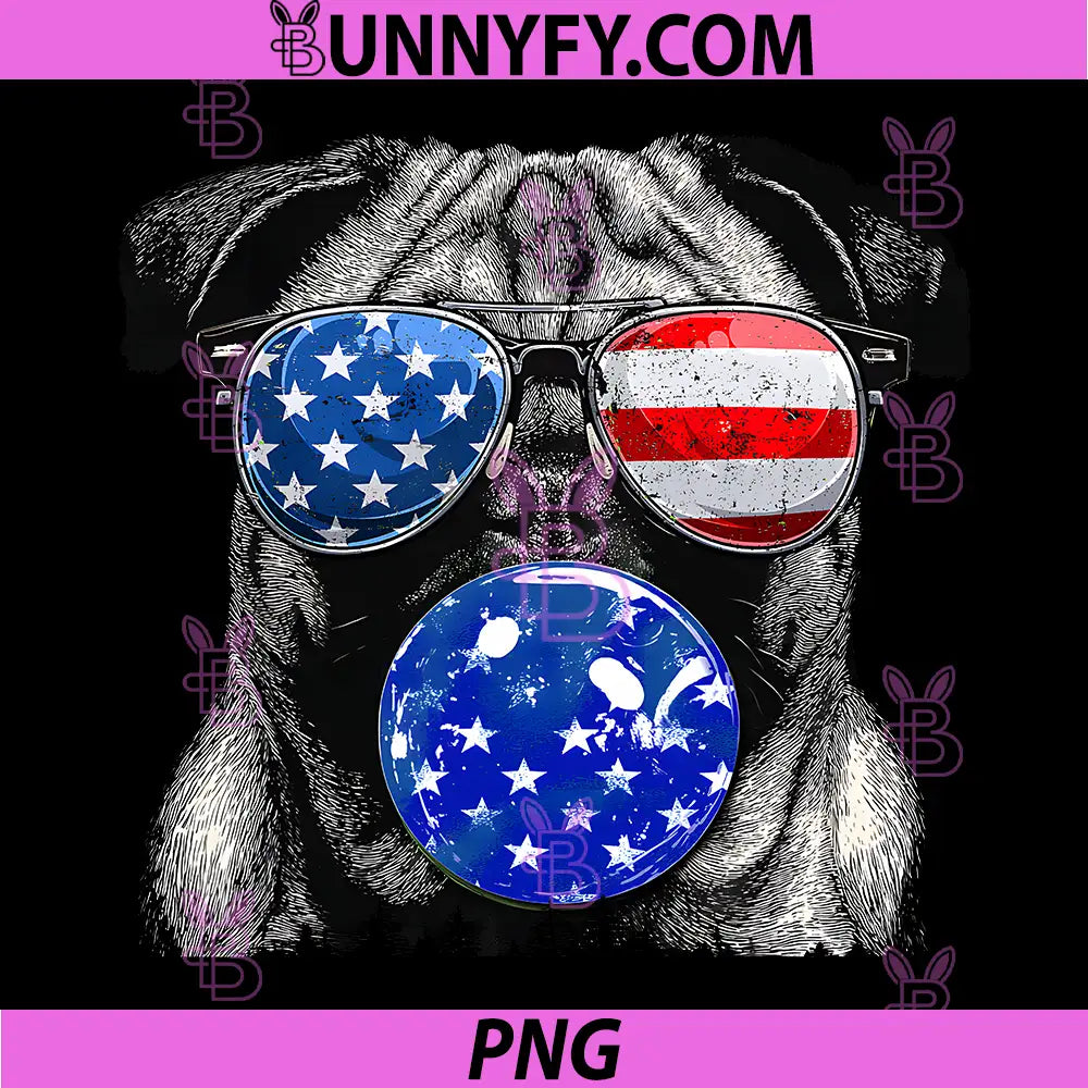 Cute Pug Wearing USA Flag PNG, Sunglasses 4th of July Day PNG