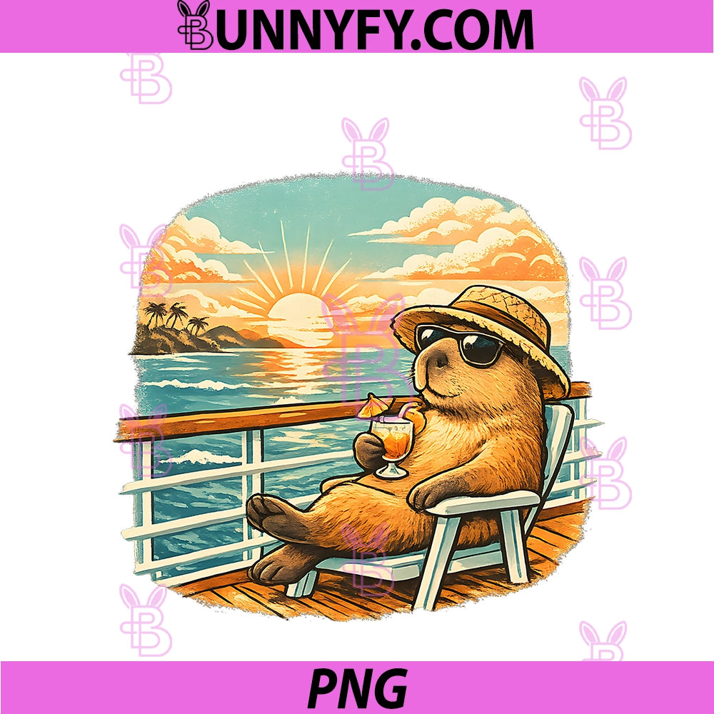Cute Sea Capybara Cruise Sunset PNG, Tropical Vacation Design PNG
