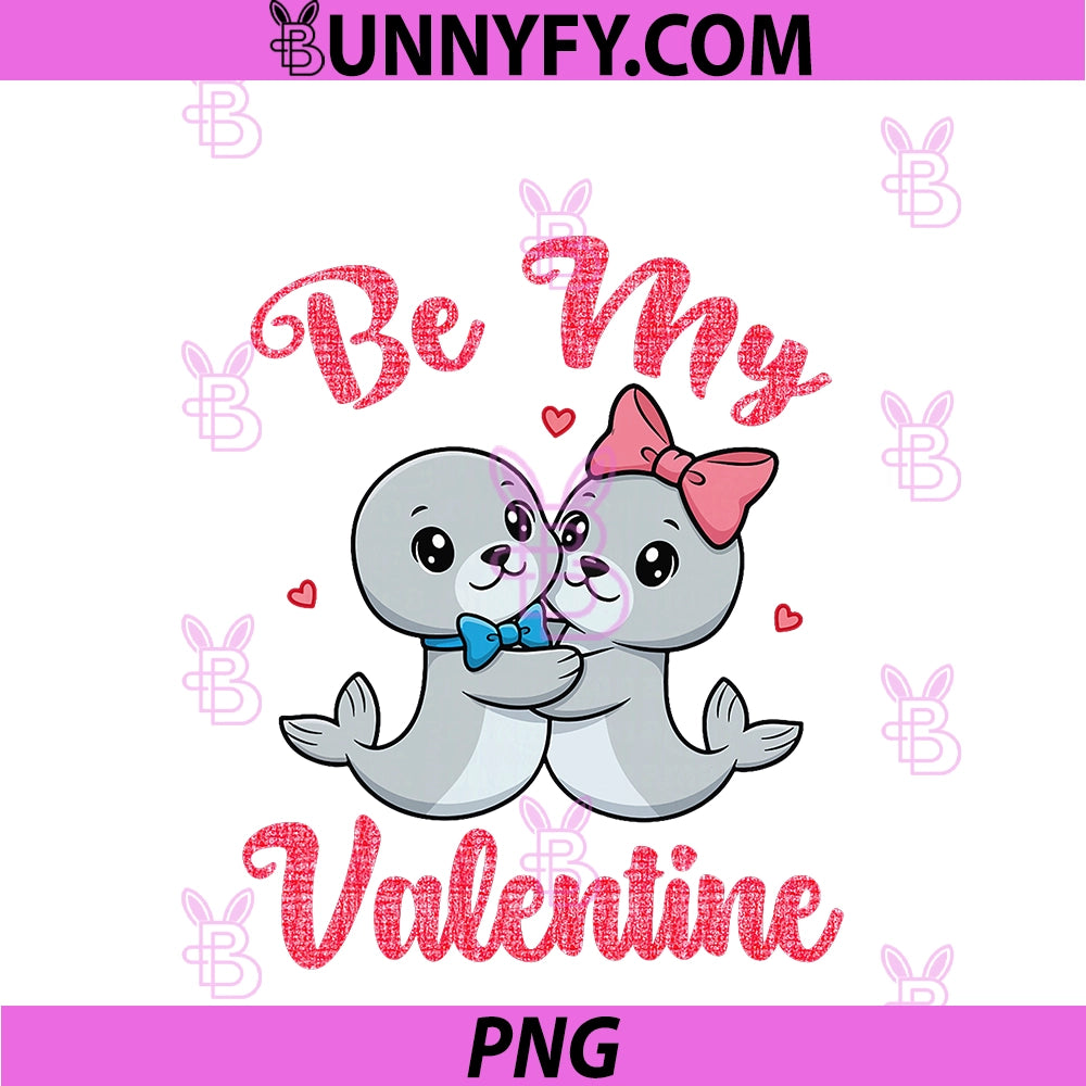 Cute Seal Couple Hugging PNG, Be My Valentine Hearts Love PNG