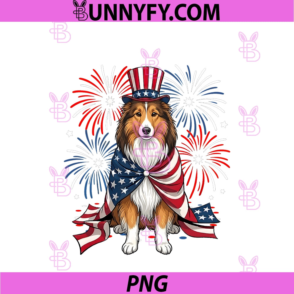 Cute Shetland Sheepdog Dog USA Flag PNG, Patriotic 4th Of July PNG