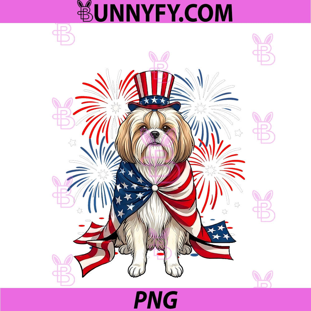 Cute Shih Tzu Dog USA American Flag PNG, Patriotic 4th Of July PNG
