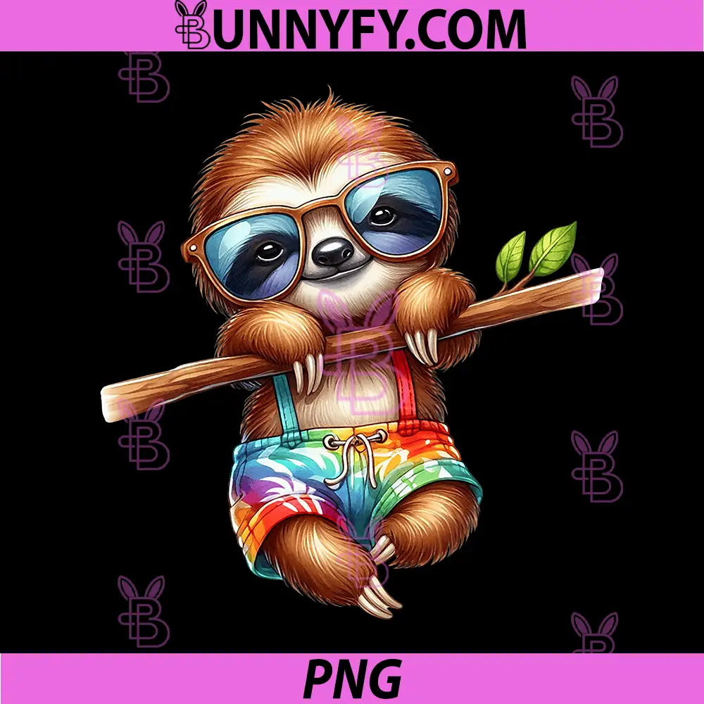 Cute Sloth Sunglasses PNG, Tie Dye Summer Animal PNG