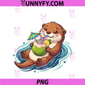 Cute Summer Otter Floating PNG, With Coconut Water Funny PNG