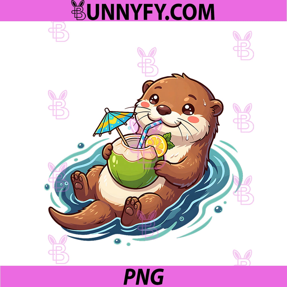 Cute Summer Otter Floating PNG, With Coconut Water Funny PNG