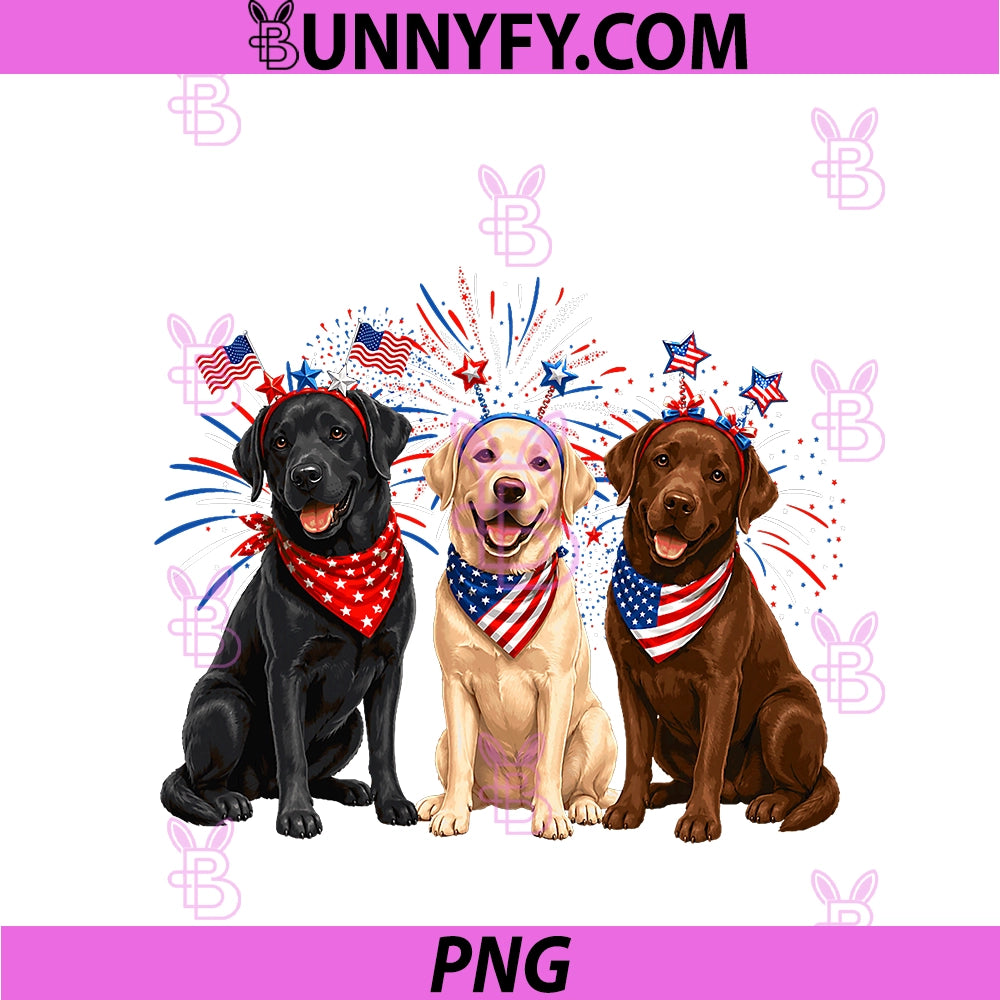 Cute Three Labrador Dogs American Flag PNG, 4th Of July Patriotic PNG