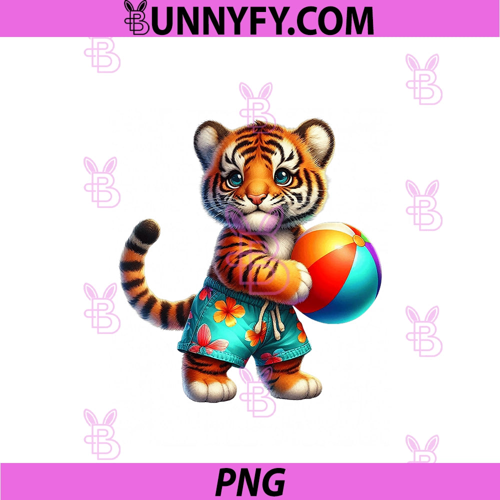 Cute Tiger Cub Beach Ball PNG, Summer Vacation PNG