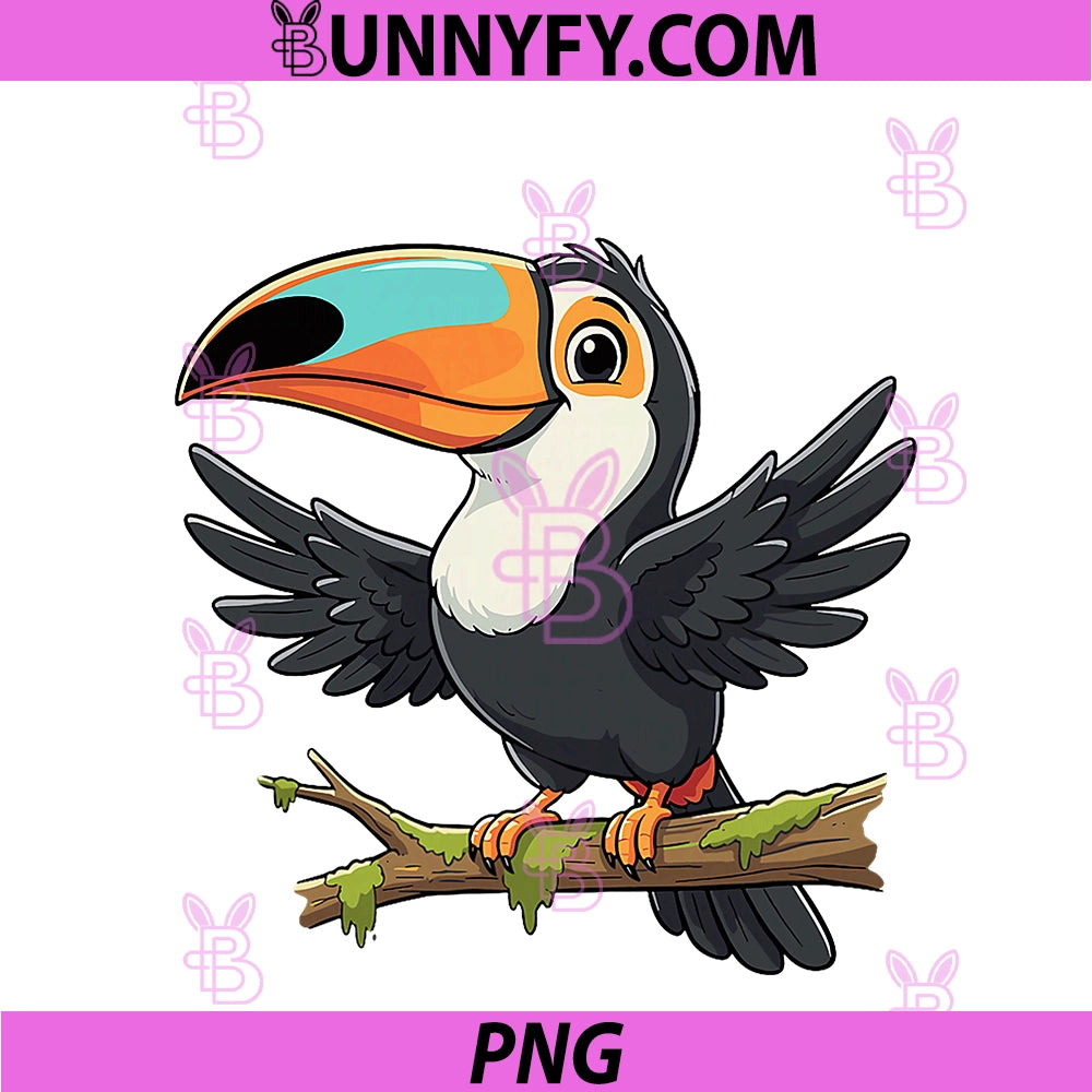 Cute Toucan On Branch PNG, Tropical Rainforest Bird PNG