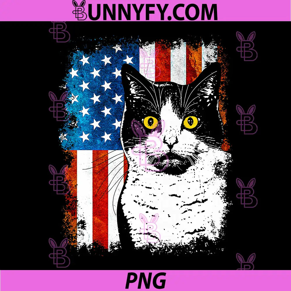 Cute Tuxedo Cat American PNG, Flag for Patriotic Feline Lover PNG