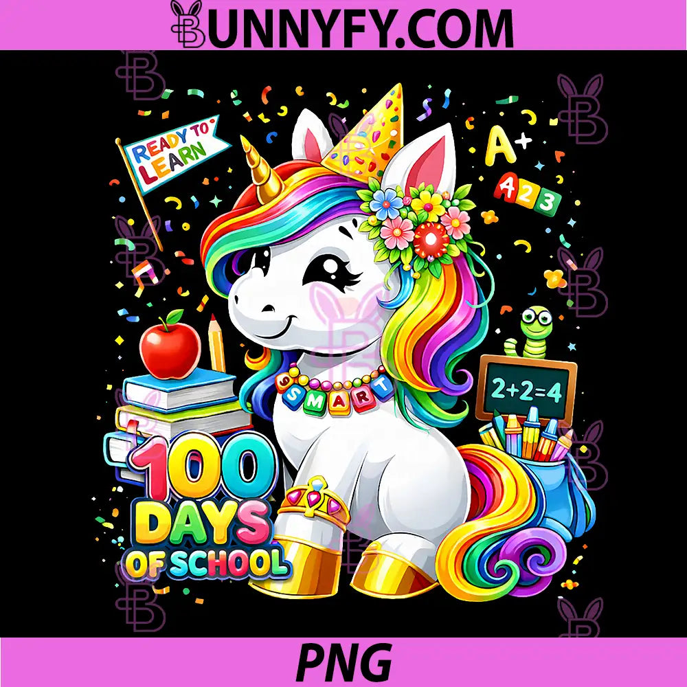 Cute Unicorn 100 Days of School PNG, Smarter 100th Day PNG