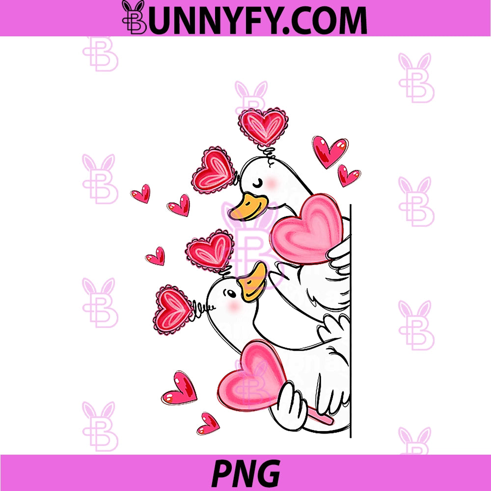 Cute Valentine PNG, Geese In Love Hearts Goose PNG