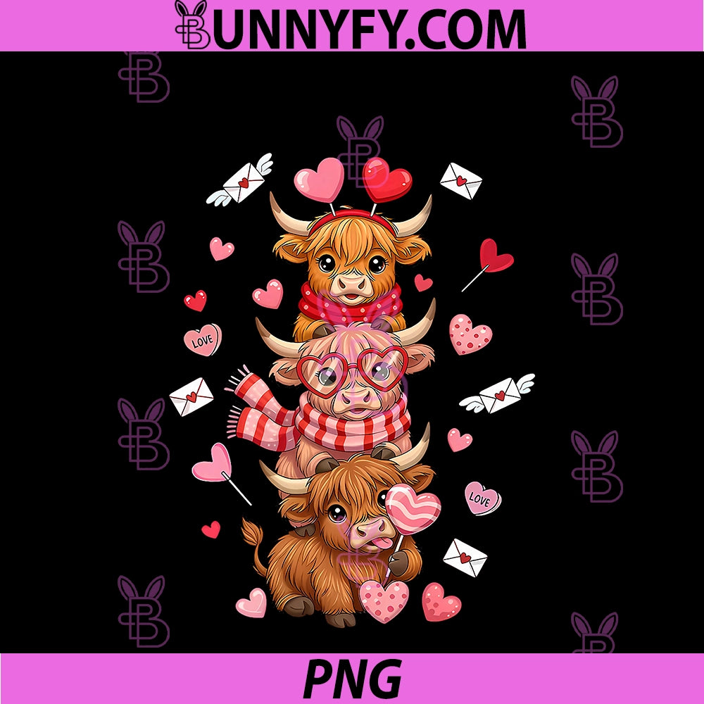 Cute Western PNG, Valentine Highland Cows With Hearts PNG