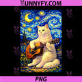 Cute White Cat Playing Guitar PNG, Whimsical Art Music Camping PNG