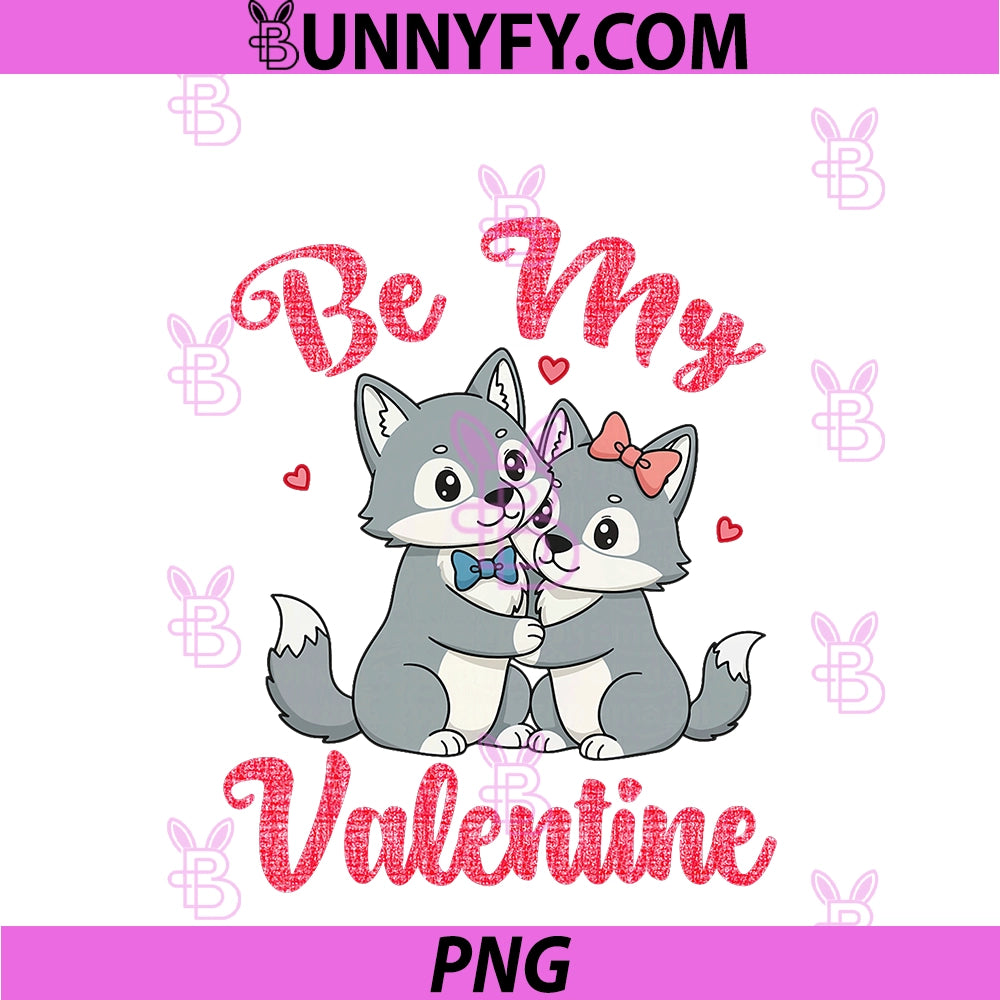 Cute Wolf Couple Hugging PNG, Be My Valentine Hearts Love PNG