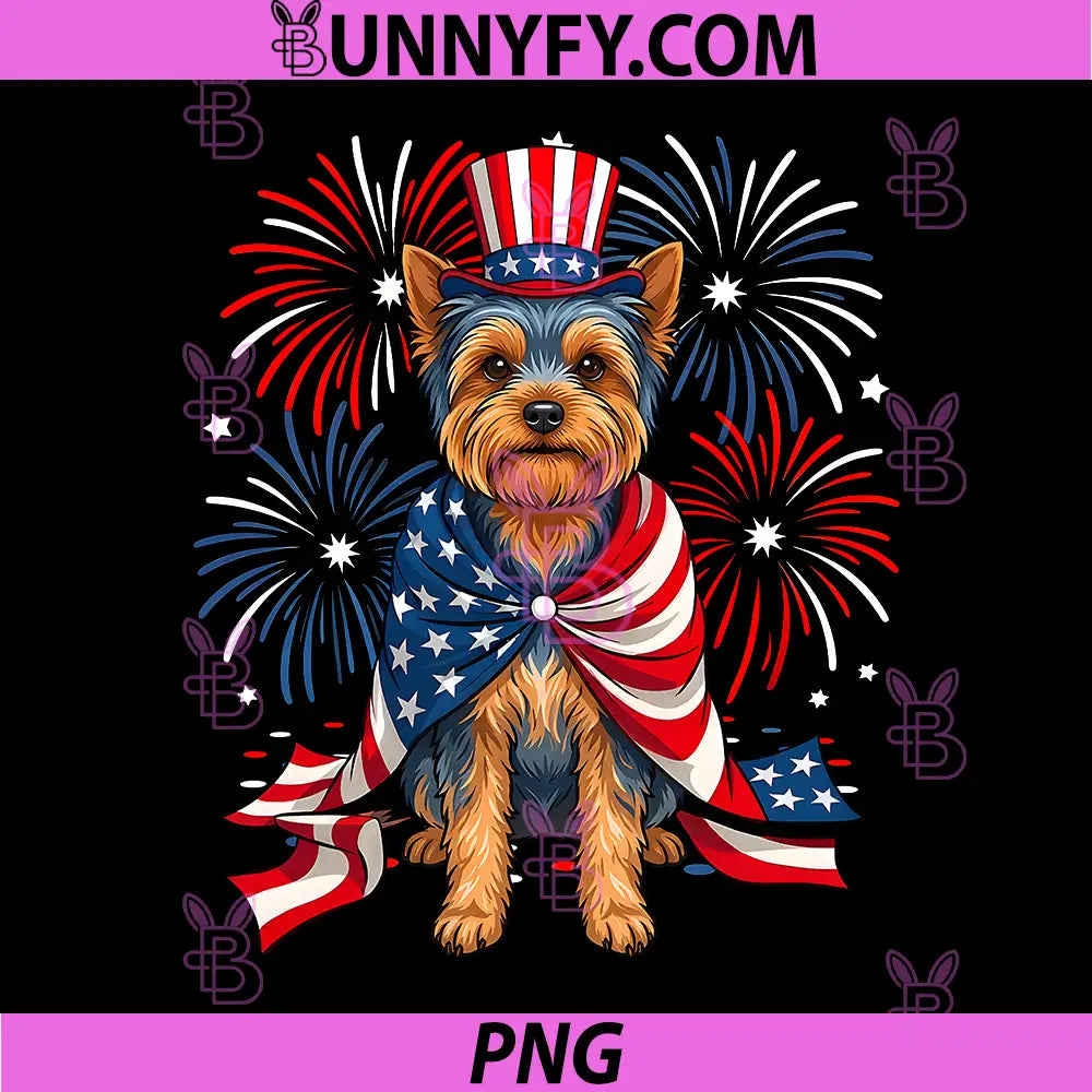 Cute Yorkshire Terrier Dog USA Flag PNG, Patriotic 4th of July PNG