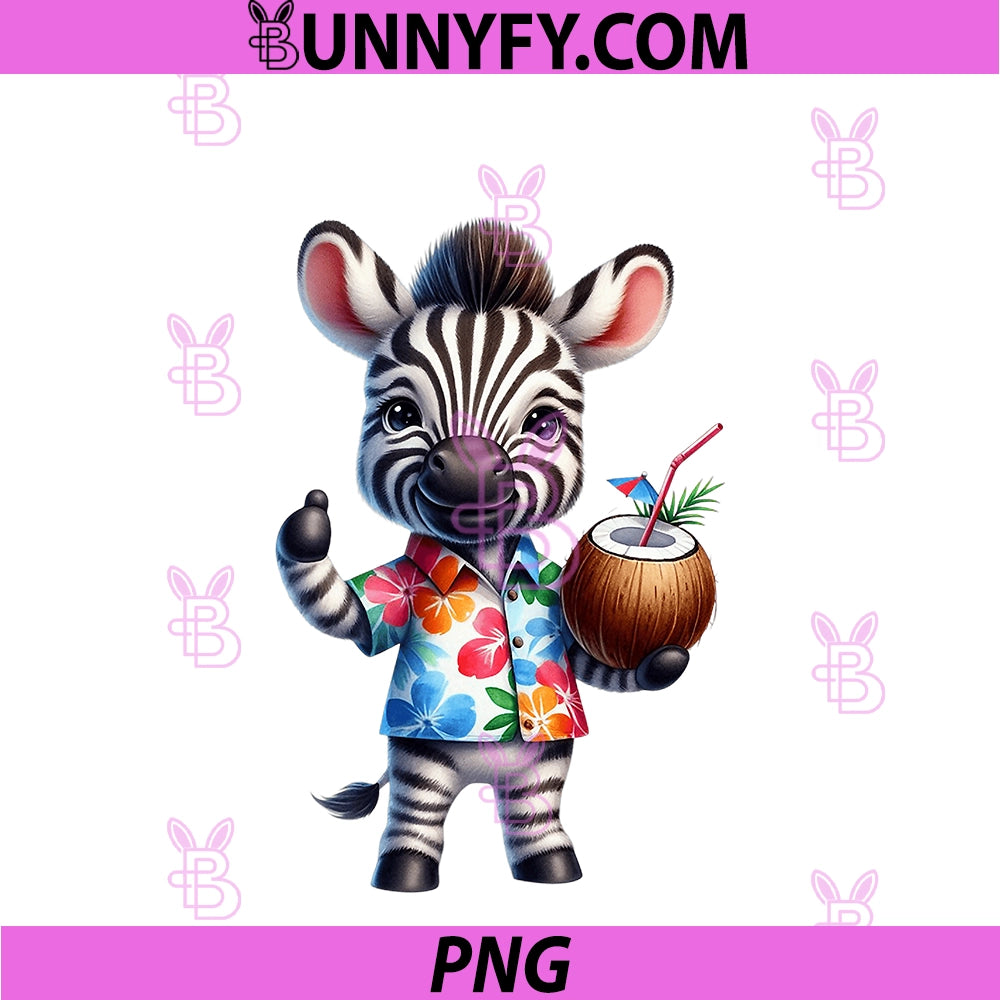 Cute Zebra Hawaiian PNG, Vacation Coconut Drink PNG