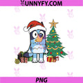 Bluey Wearing Santa Hat With Christmas Tree PNG, Festive Holiday Gifts PNG