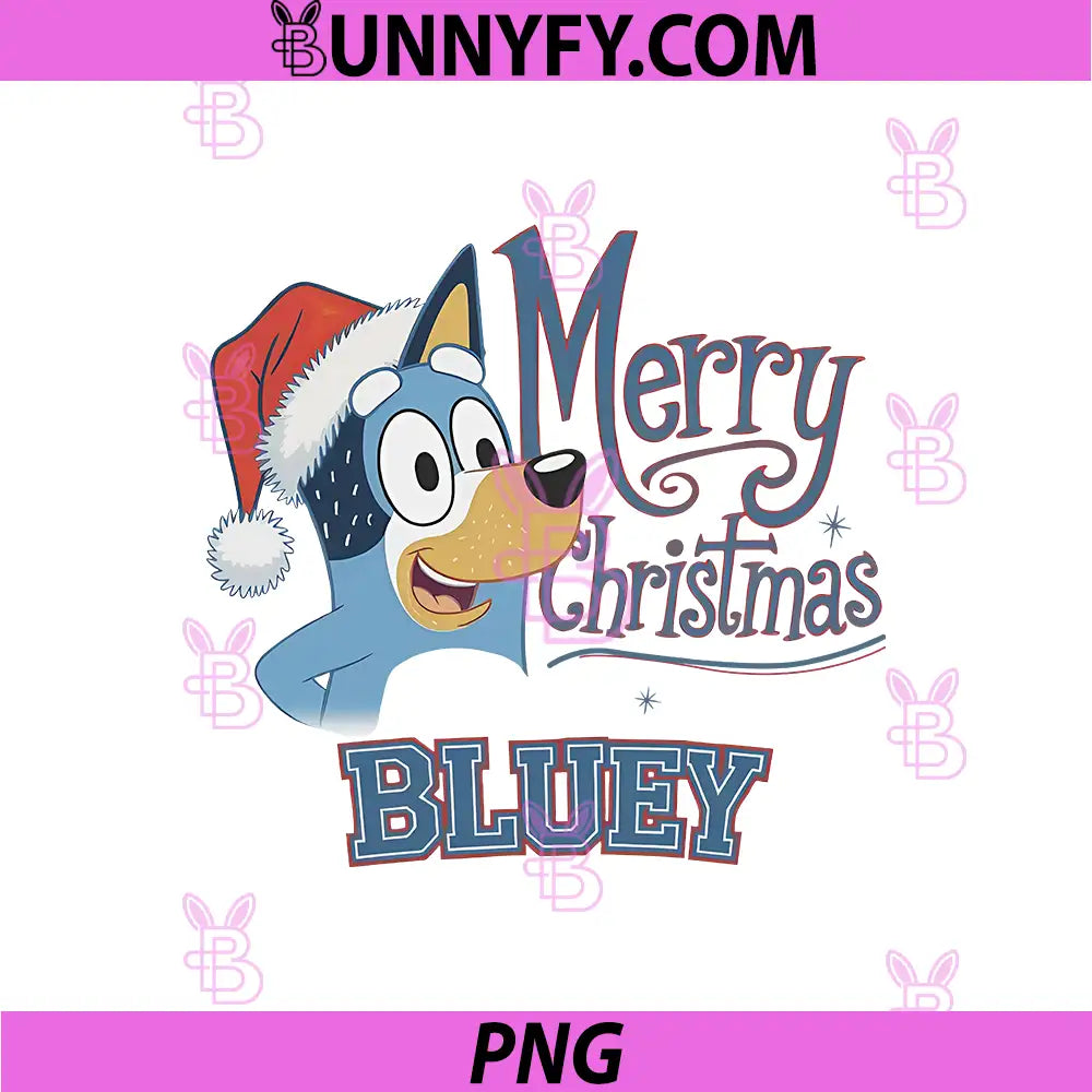Merry Christmas Bluey With Santa Hat PNG, Cute Holiday Cartoon Design PNG